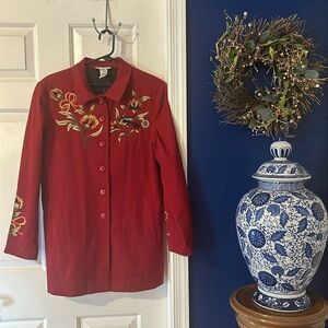 Women’s Vintage Victor Costa Red Embroidered Boho Long Sleeve Jacket Size M